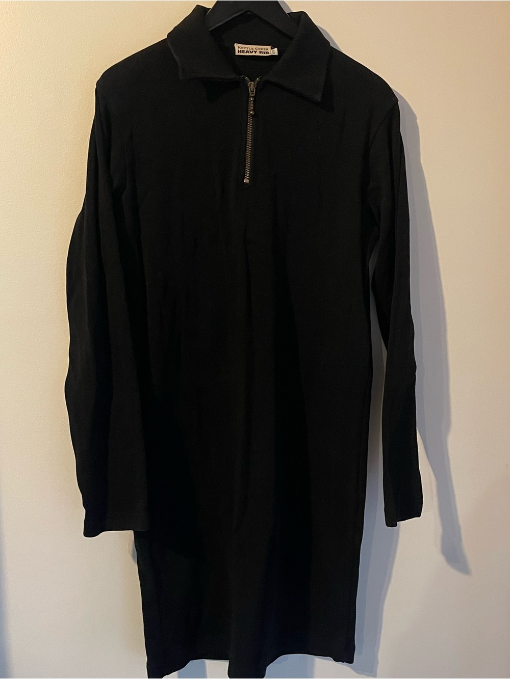 Kettle Creek Vintage Black 100% Cotton Heavy Rib Quarter Zip Dress Long Sleeve